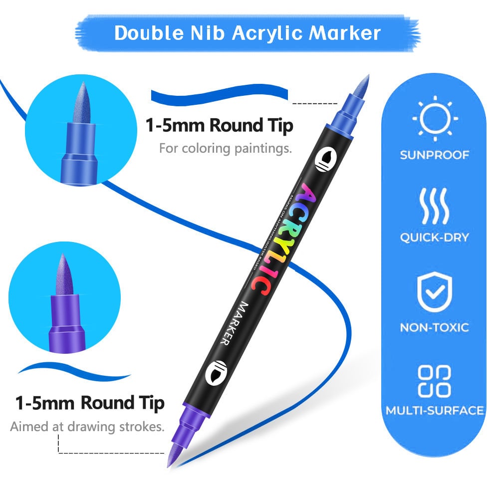 🎨Last Day 🔥 Dual Tip Acrylic Paint Pen Marker - 24/48/72/120 Colors