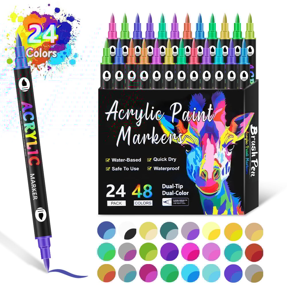 🎨Last Day 🔥 Dual Tip Acrylic Paint Pen Marker - 24/48/72/120 Colors